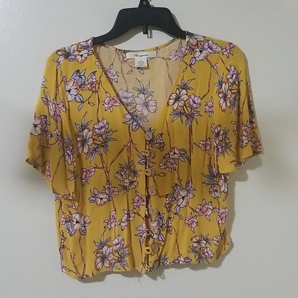 Yellow Crop Blouse w/ Wood Buttons
